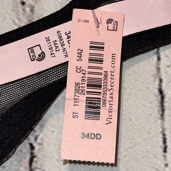 NWT- VICTORIA’S SECRET LACE/MESH PLUNGE FRONT BRA.  SZ 34DD. Black. - Picture 8 of 10